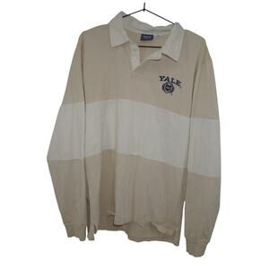 Yale University Beige White Rugby Shirt Long Sleeve Collegiate Polo Size L